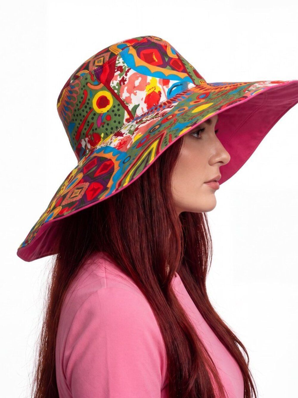 Pink Multicolor Wide Brim Reversible Sun Hat NWT